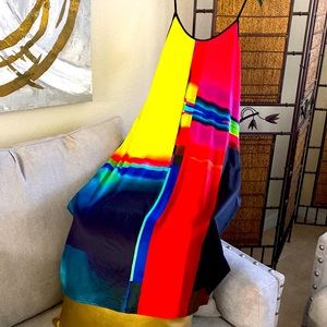 Multicolor Women Maxi Dress Sundress with Pockets